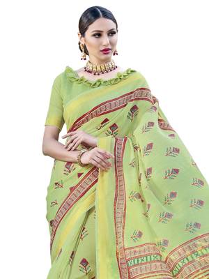 Lemon Printed Cotton Silk Saree With Blouse 2