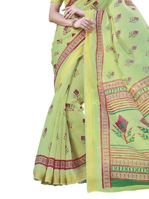 Lemon Printed Cotton Silk Saree With Blouse 3