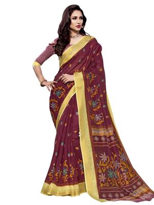 Maroon Printed Cotton Silk Saree With Blouse 1
