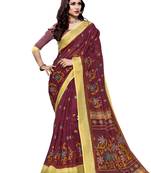 Maroon Printed Cotton Silk Saree With Blouse