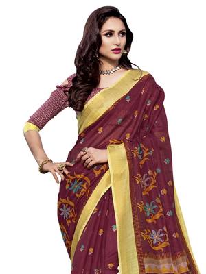 Maroon Printed Cotton Silk Saree With Blouse 2