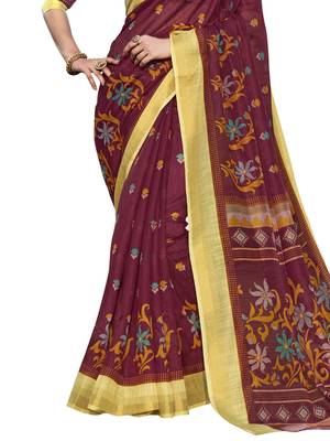Maroon Printed Cotton Silk Saree With Blouse 3