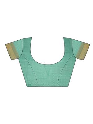 Green printed cotton silk saree with blouse 4