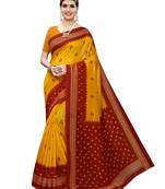 Yellow Printed Poly Silk Saree With Blouse