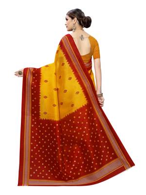 Yellow Printed Poly Silk Saree With Blouse 4