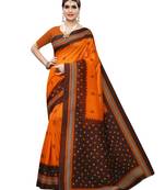 Orange Printed Poly Silk Saree With Blouse