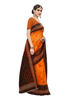 Orange Printed Poly Silk Saree With Blouse 3