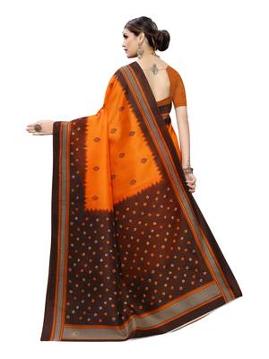 Orange Printed Poly Silk Saree With Blouse 4
