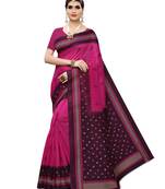 Pink Printed Poly Silk Saree With Blouse