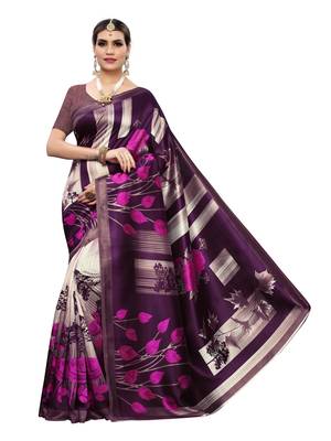 Purple Printed Poly Silk Saree With Blouse 1