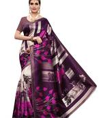 Purple Printed Poly Silk Saree With Blouse
