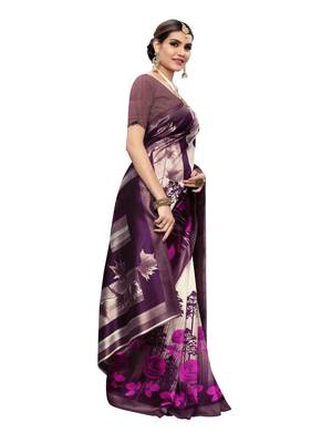 Purple Printed Poly Silk Saree With Blouse 3