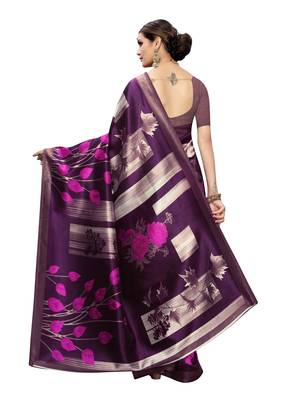 Purple Printed Poly Silk Saree With Blouse 4