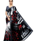 Black Printed Poly Silk Saree With Blouse