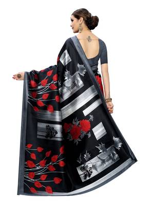 Black Printed Poly Silk Saree With Blouse 4