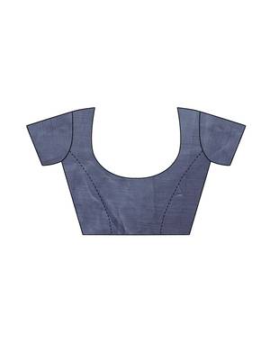 Navy Blue Printed Poly Silk Saree With Blouse 5
