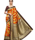 Beige Printed Poly Silk Saree With Blouse