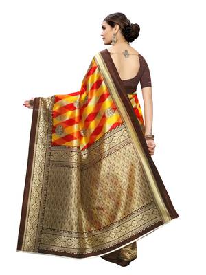 Beige Printed Poly Silk Saree With Blouse 4