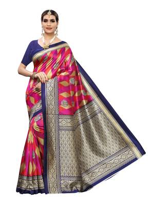 Beige Printed Poly Silk Saree With Blouse 1
