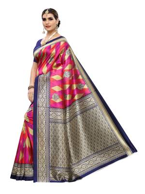 Beige Printed Poly Silk Saree With Blouse 2