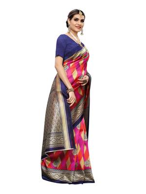 Beige Printed Poly Silk Saree With Blouse 3