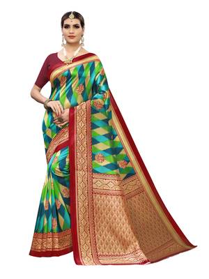 Beige Printed Poly Silk Saree With Blouse 1