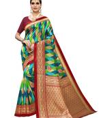 Beige Printed Poly Silk Saree With Blouse