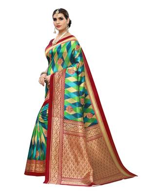 Beige Printed Poly Silk Saree With Blouse 2