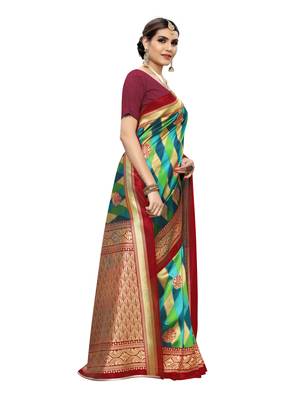 Beige Printed Poly Silk Saree With Blouse 3