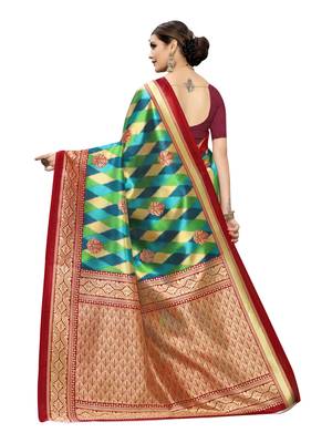 Beige Printed Poly Silk Saree With Blouse 4