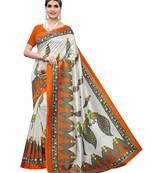Off White Printed Poly Silk Saree With Blouse