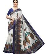 Off White Printed Poly Silk Saree With Blouse