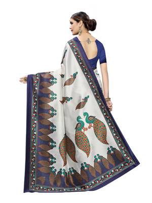Off White Printed Poly Silk Saree With Blouse 4