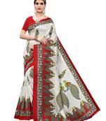Off White Printed Poly Silk Saree With Blouse