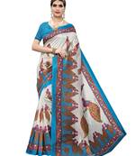 Off White Printed Poly Silk Saree With Blouse