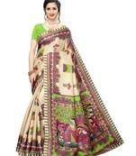 Beige Printed Bhagalpuri Silk Saree With Blouse