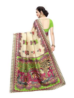 Beige Printed Bhagalpuri Silk Saree With Blouse 3