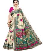 Beige Printed Bhagalpuri Silk Saree With Blouse