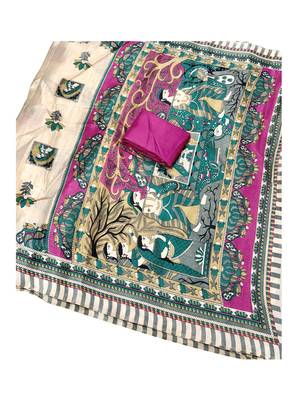 Beige Printed Bhagalpuri Silk Saree With Blouse 5