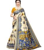 Beige Printed Bhagalpuri Silk Saree With Blouse