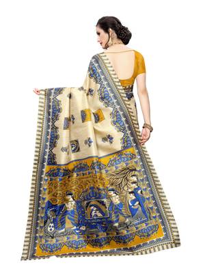 Beige Printed Bhagalpuri Silk Saree With Blouse 3
