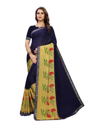 Navy Blue Printed Georgette Saree With Blouse 1