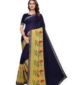 Navy Blue Printed Georgette Saree With Blouse
