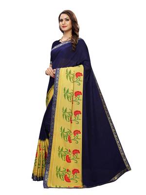 Navy Blue Printed Georgette Saree With Blouse 2