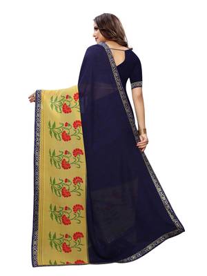 Navy Blue Printed Georgette Saree With Blouse 4