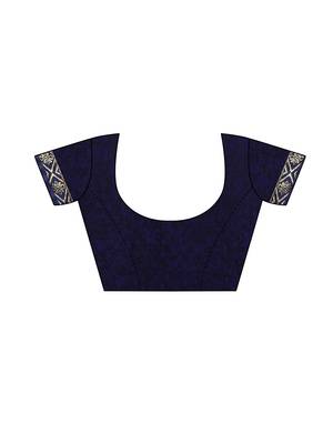 Navy Blue Printed Georgette Saree With Blouse 5