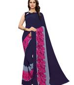 Navy Blue Printed Georgette Saree With Blouse