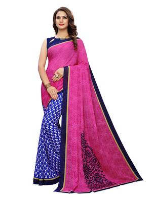Pink Printed Georgette Saree With Blouse 1