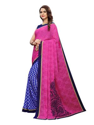 Pink Printed Georgette Saree With Blouse 2
