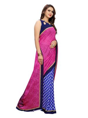 Pink Printed Georgette Saree With Blouse 3